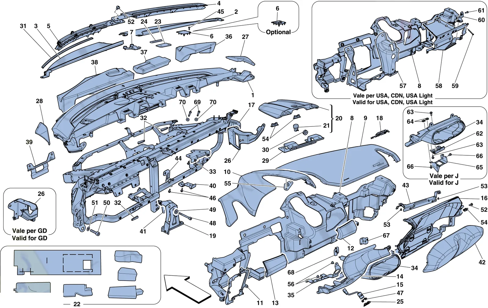 Ferrari 458 Speciale Aperta (Convertible) Dashboard exploded diagram
