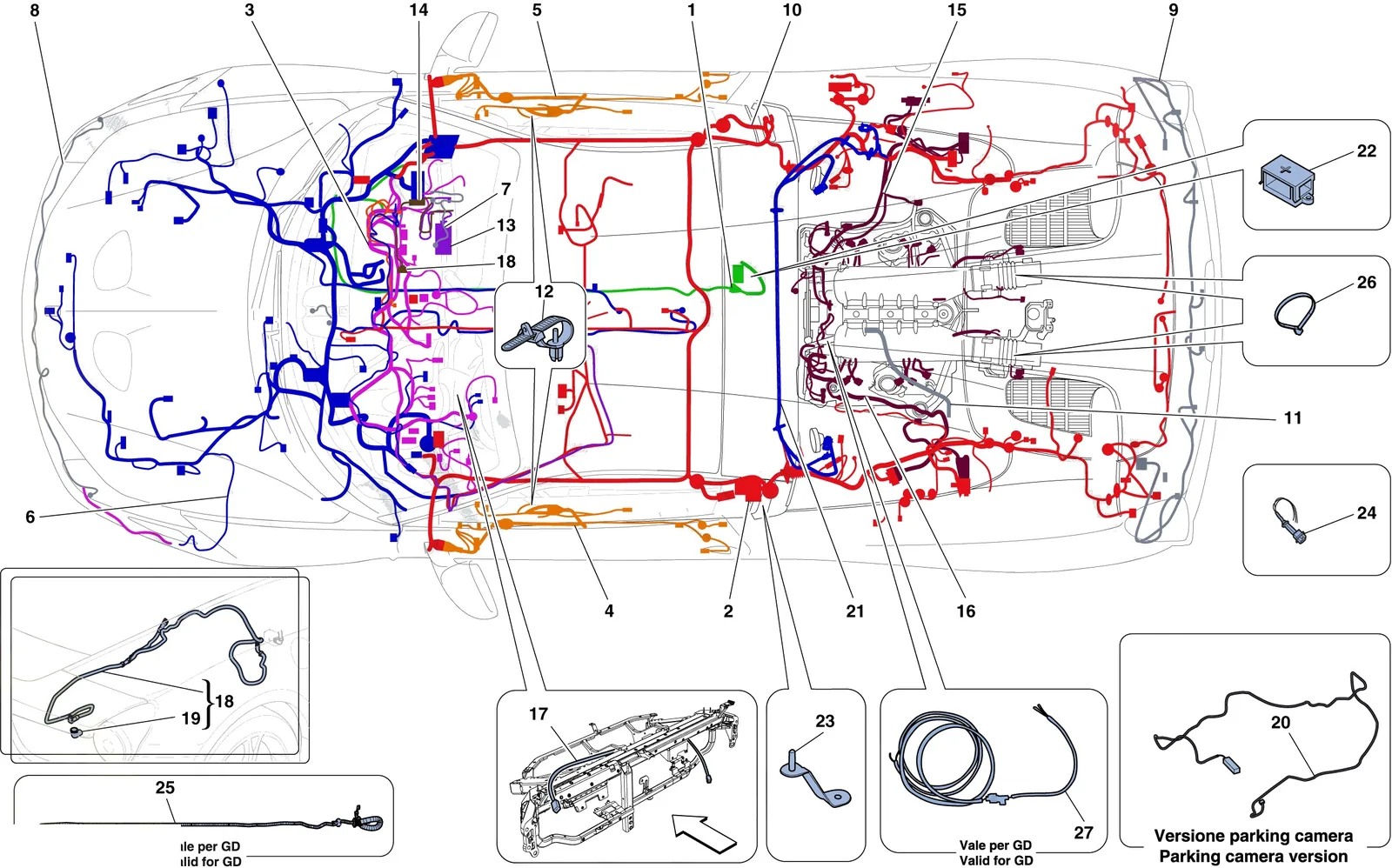 Ferrari 458 Speciale Aperta (Convertible) Main Wiring Harnesses exploded diagram