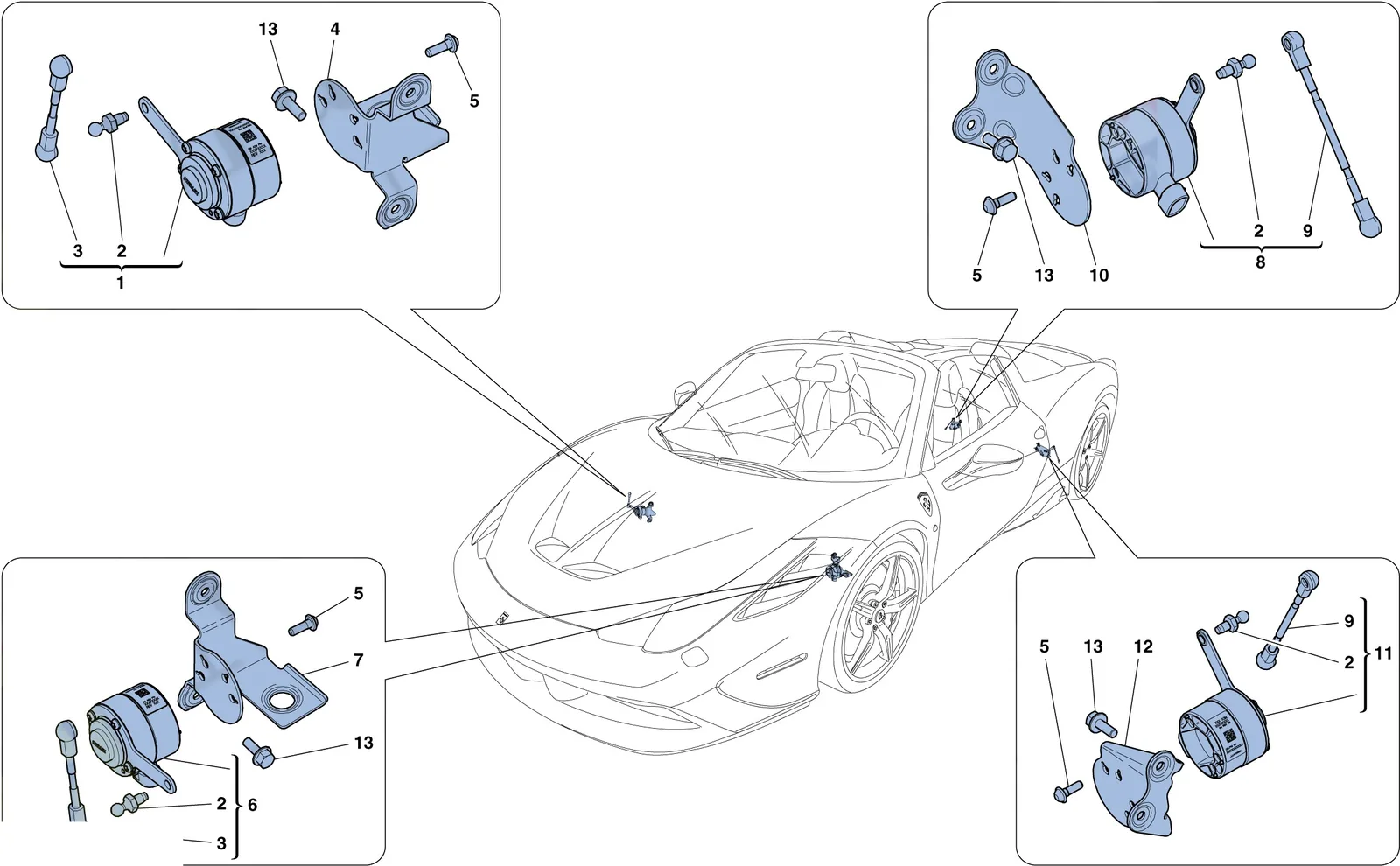 Ferrari 458 Speciale Aperta (Convertible) Electronic Management (Suspension) exploded diagram