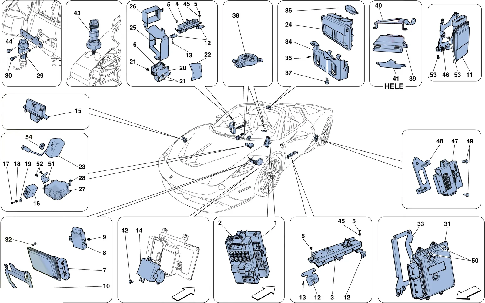 Ferrari 458 Speciale Aperta (Convertible) Vehicle Ecus exploded diagram