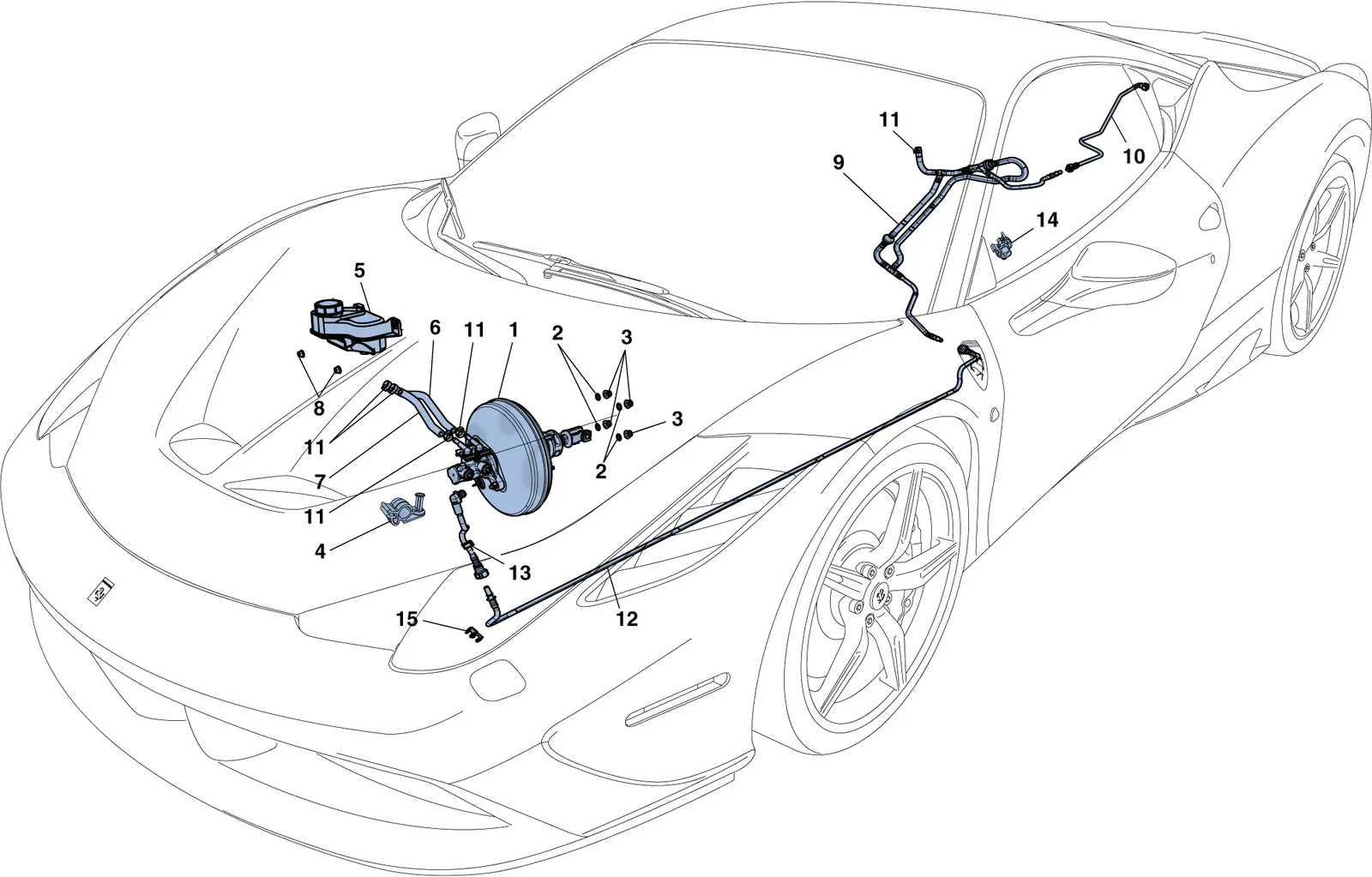 Ferrari 458 Speciale Servo Brake System exploded diagram