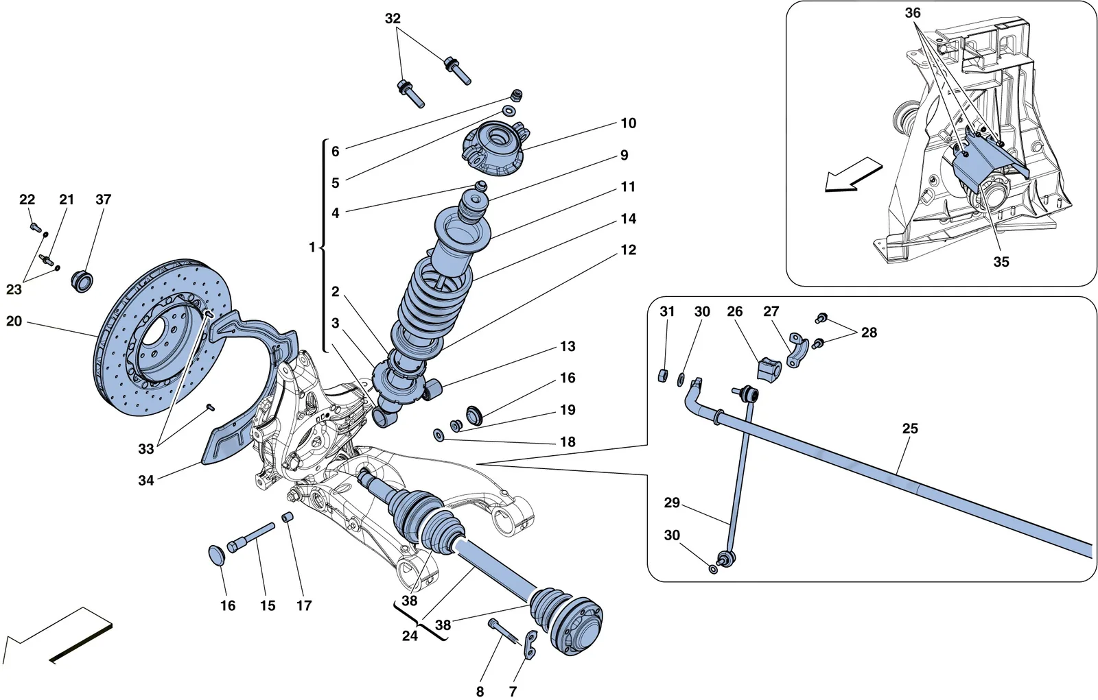 Rear Suspension - Shock Absorber And Brake Disc