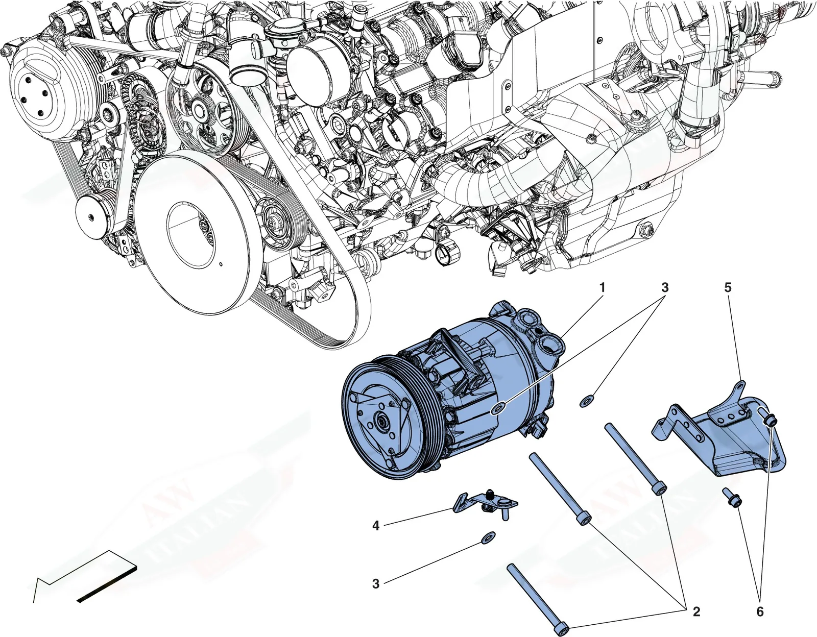 Ferrari 488 GTB Ac System Compressor exploded diagram