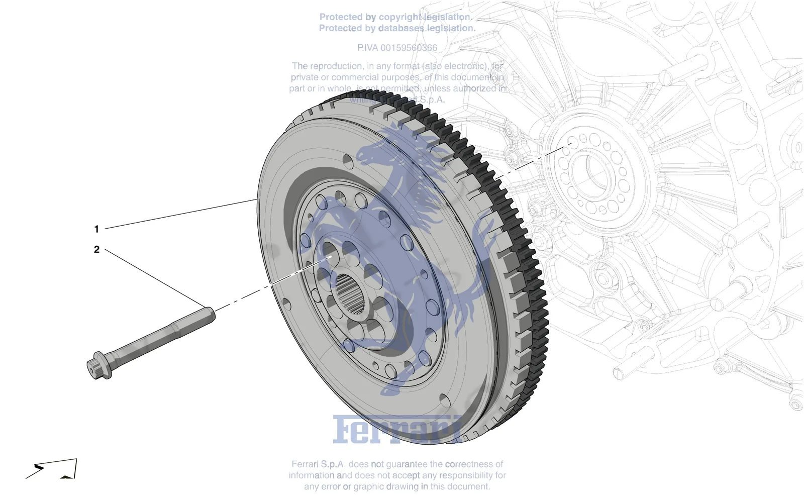 Ferrari 488 Pista Spider Engine Flywheel exploded diagram