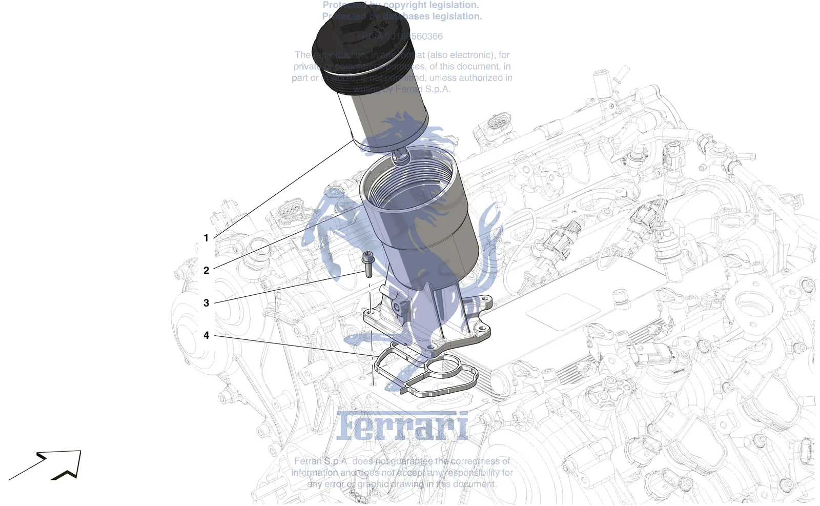 Ferrari 488 Pista Spider Lubrication Filters exploded diagram