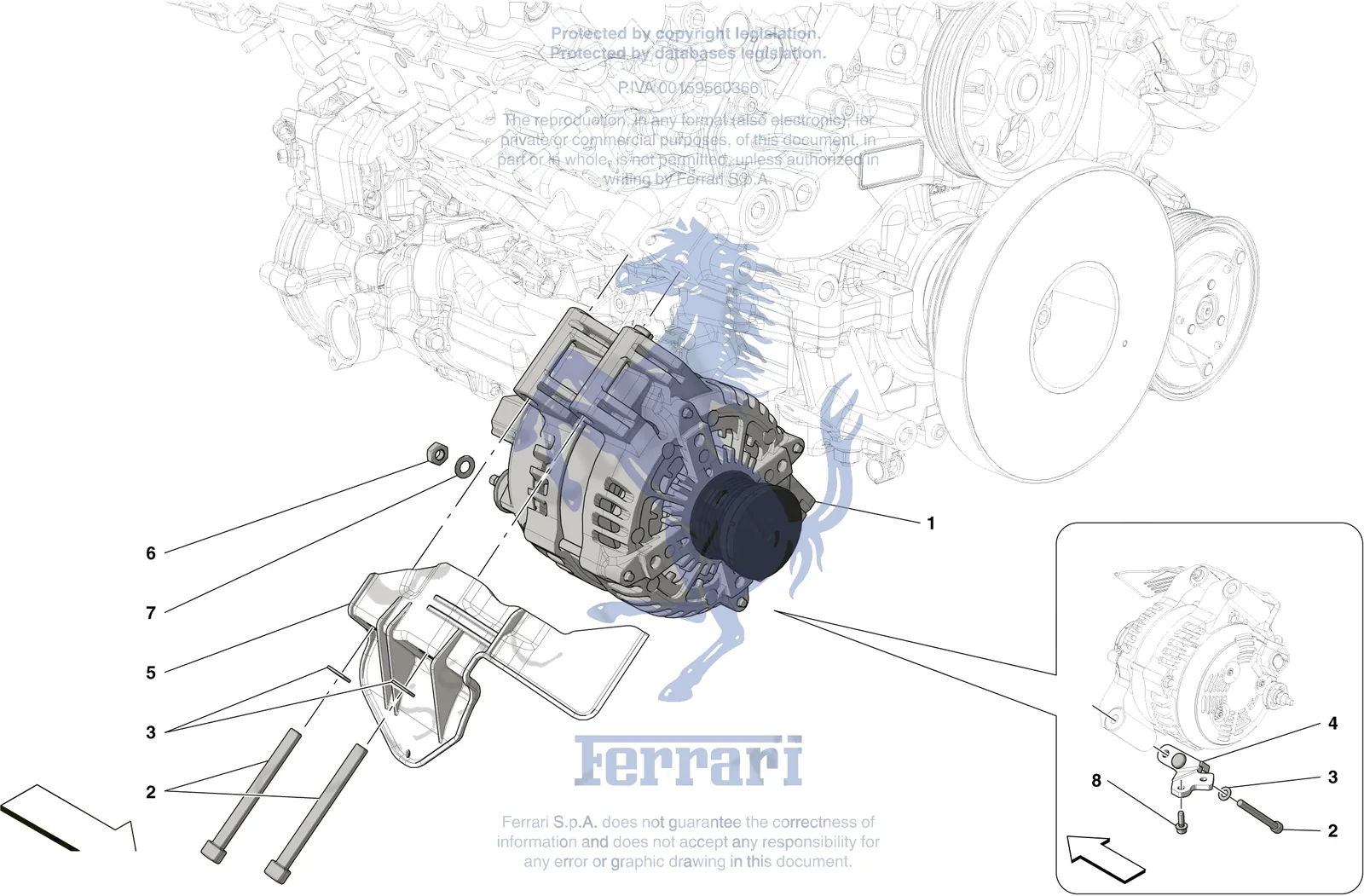 Ferrari 488 Pista Spider Alternator exploded diagram