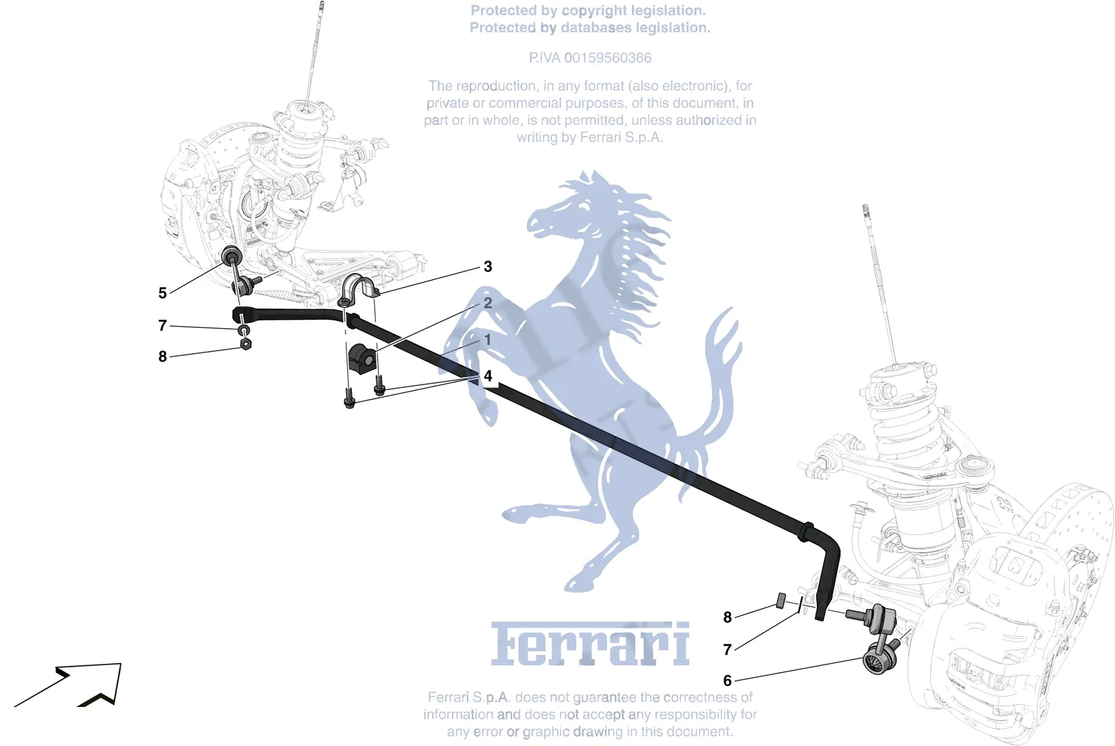 Ferrari 488 Pista Spider Front Torsion Bar exploded diagram