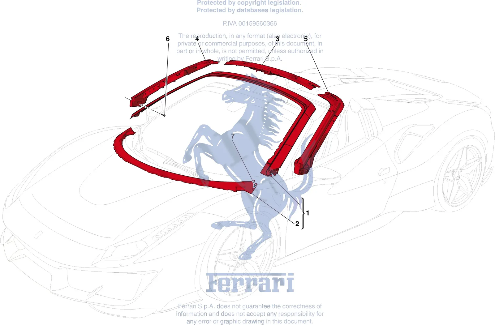 Ferrari 488 Pista Spider Roof Panel — Parts Diagram 098 | AW Italian
