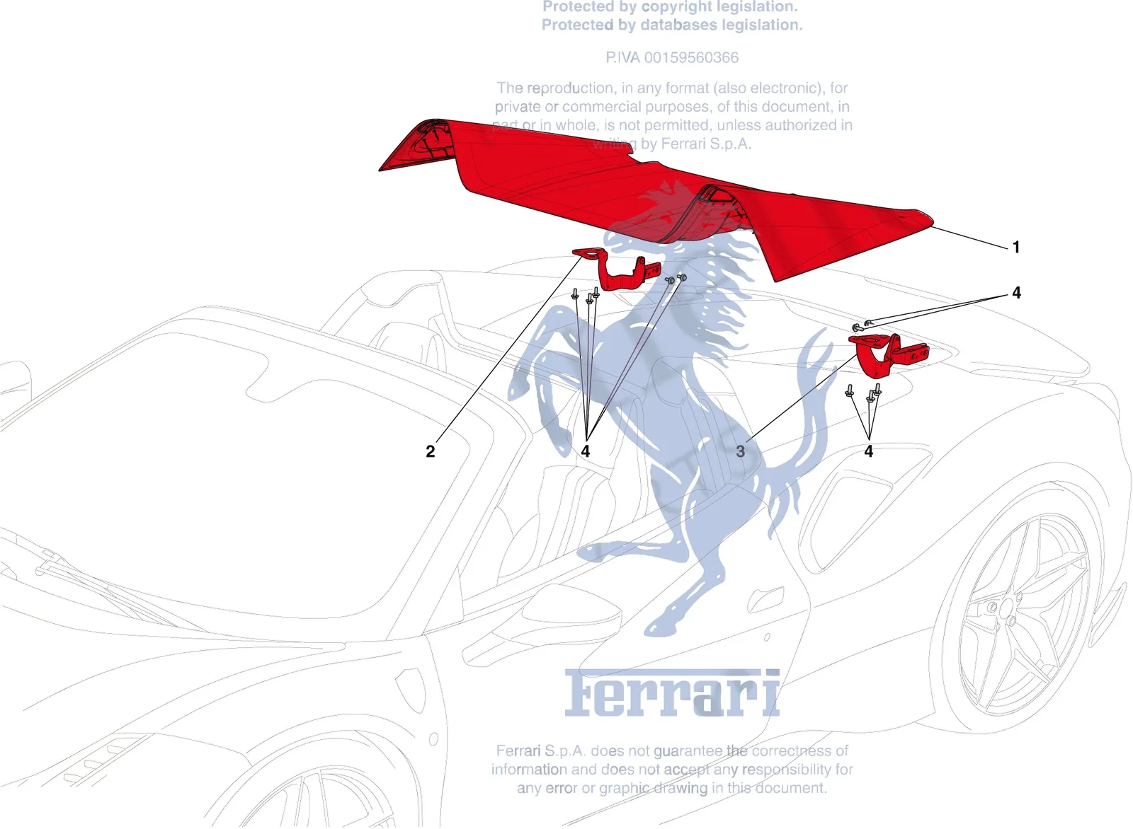 Ferrari 488 Pista Spider Tonneau Cover exploded diagram
