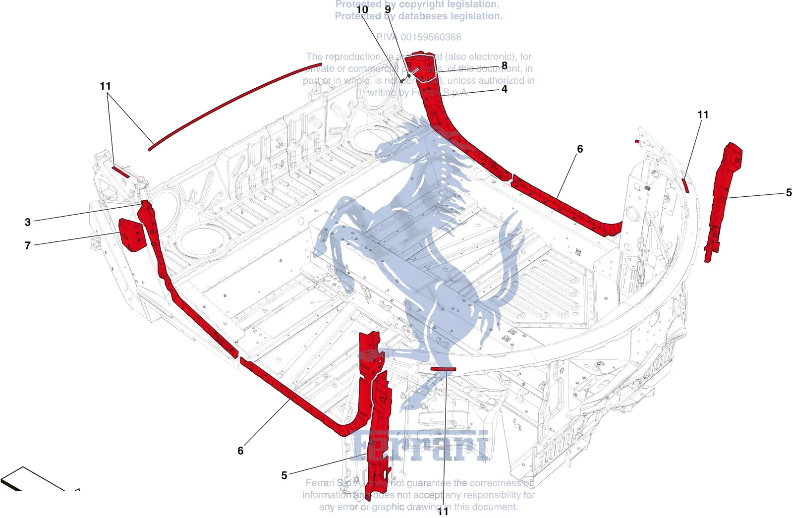 Ferrari 488 Pista Spider Lateral Substructure exploded diagram