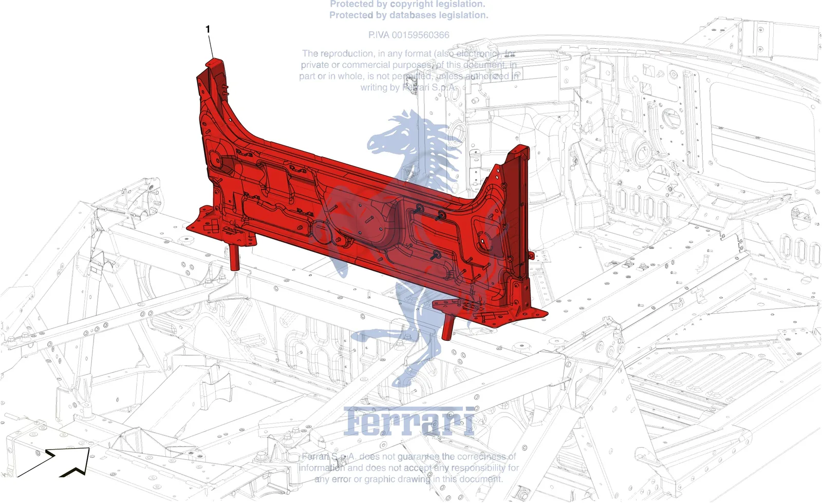 Ferrari 488 Pista Spider Rollbar Compartment exploded diagram