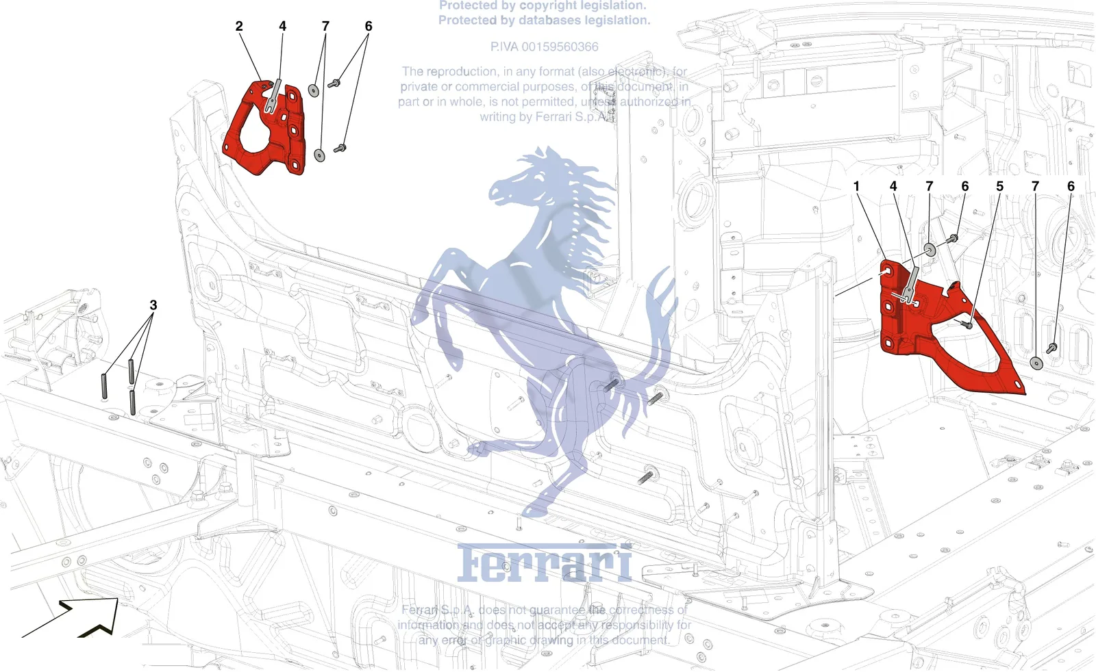 Ferrari 488 Pista Spider Rollbar exploded diagram