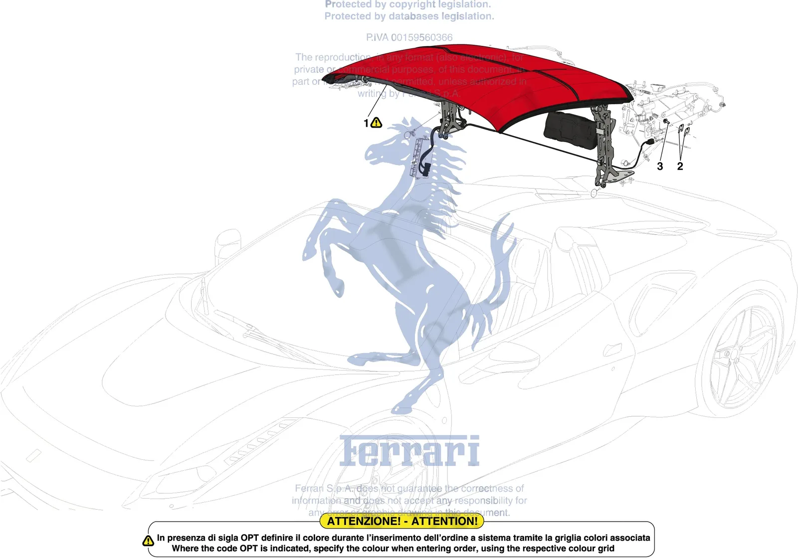 Ferrari 488 Pista Spider Roof - Structure exploded diagram