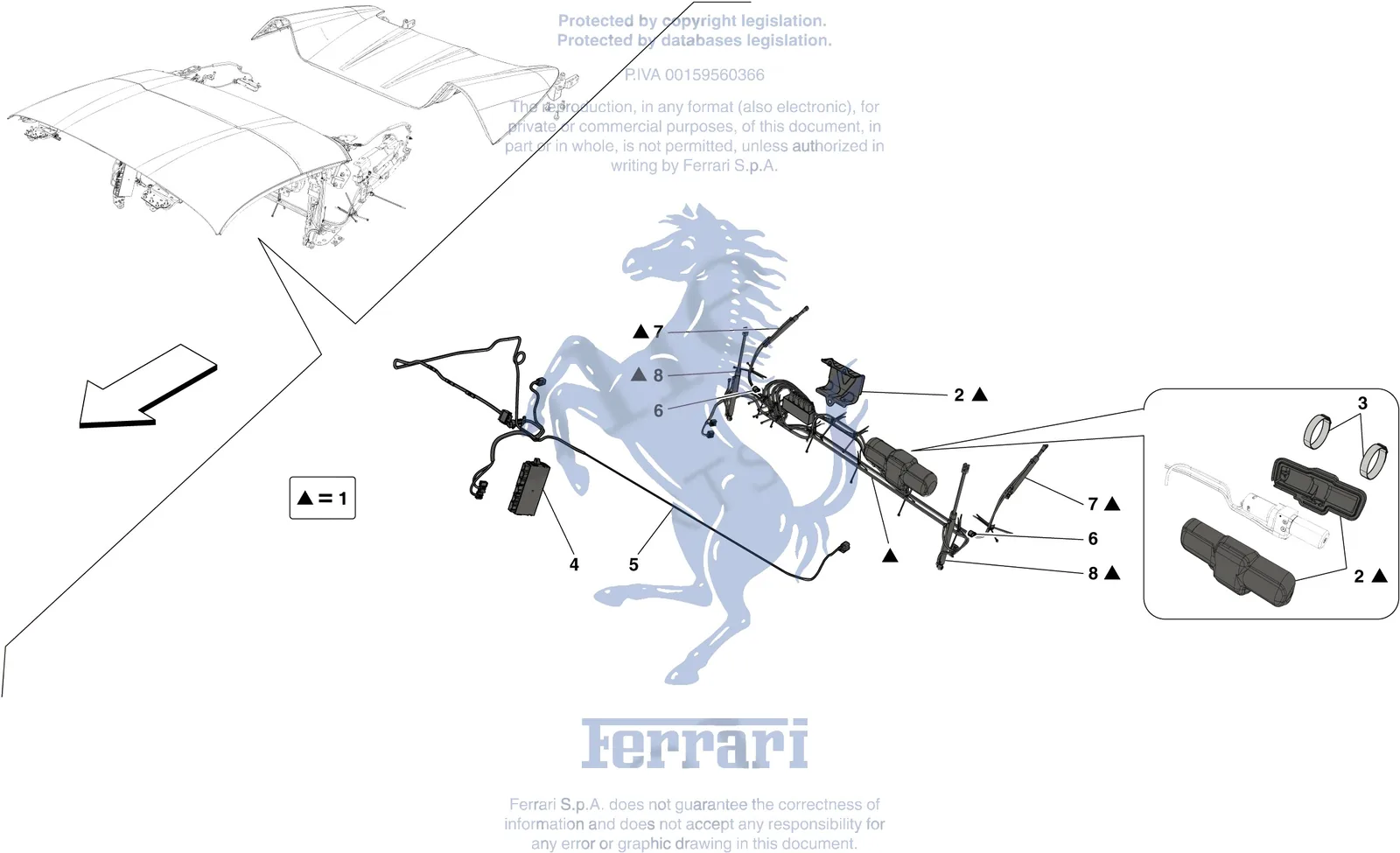 Ferrari 488 Pista Spider Roof - Hydraulics exploded diagram