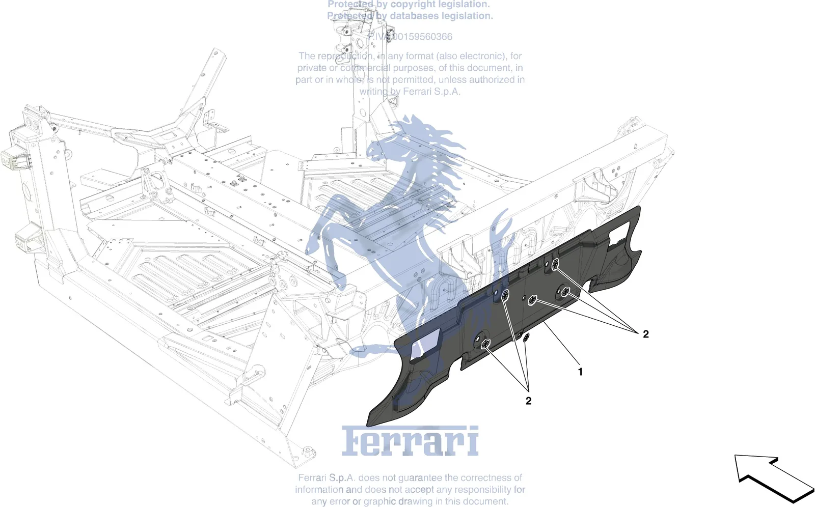 Ferrari 488 Pista Spider Engine Compartment Insulation exploded diagram