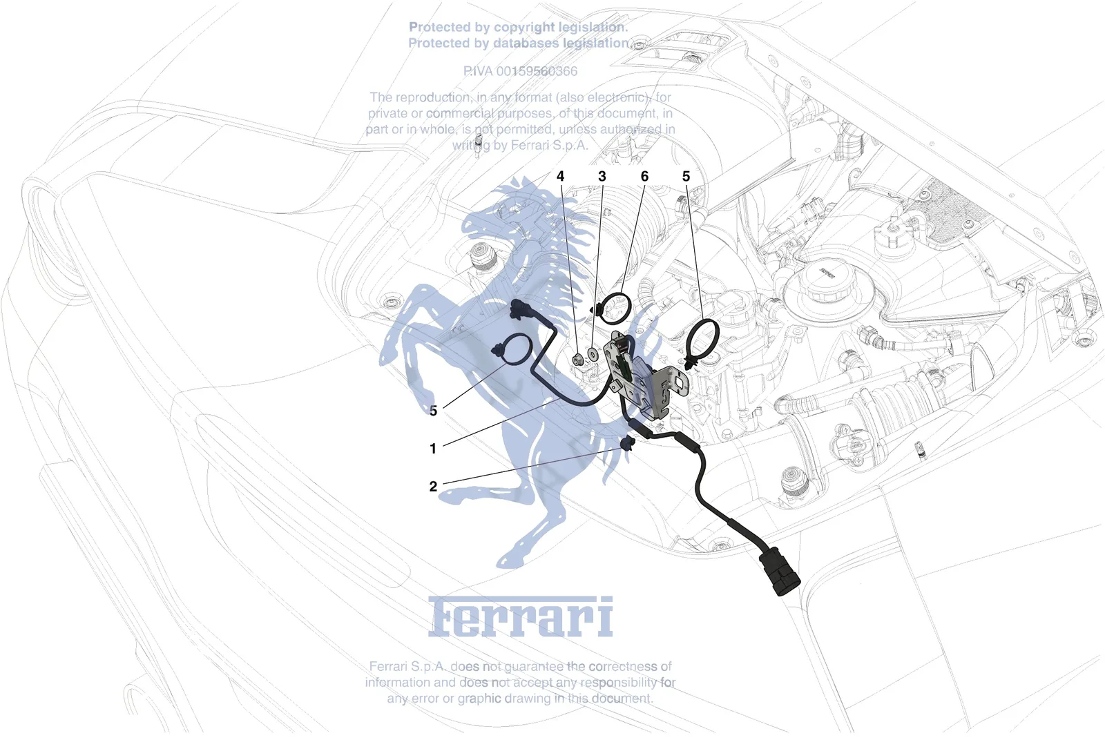 Ferrari 488 Pista Spider Rear Lid Lock exploded diagram