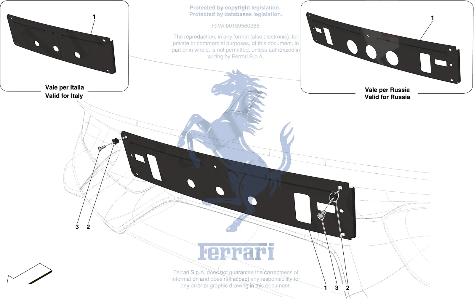 Ferrari 488 Pista Spider Installing Front License Plate exploded diagram