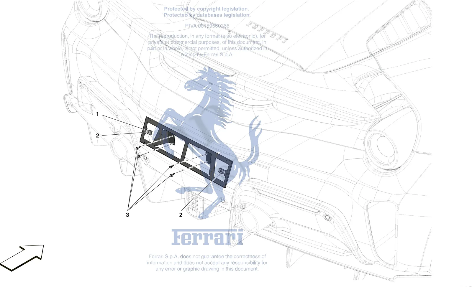 Ferrari 488 Pista Spider Rear License Plate Installation exploded diagram
