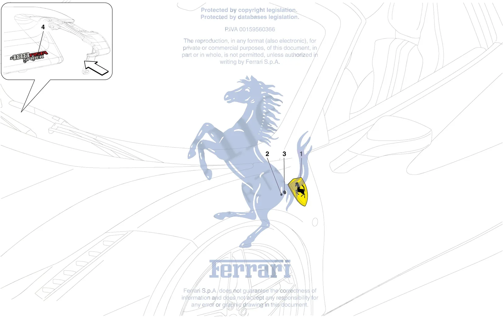 Ferrari 488 Pista Spider Badges exploded diagram