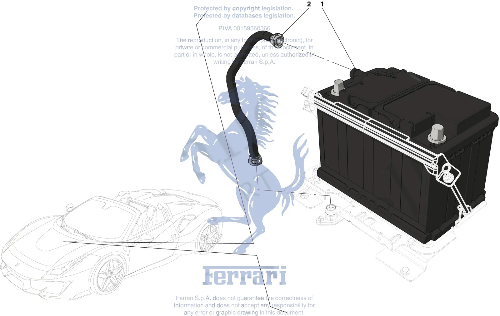 Ferrari 488 Pista Spider Batteries exploded diagram