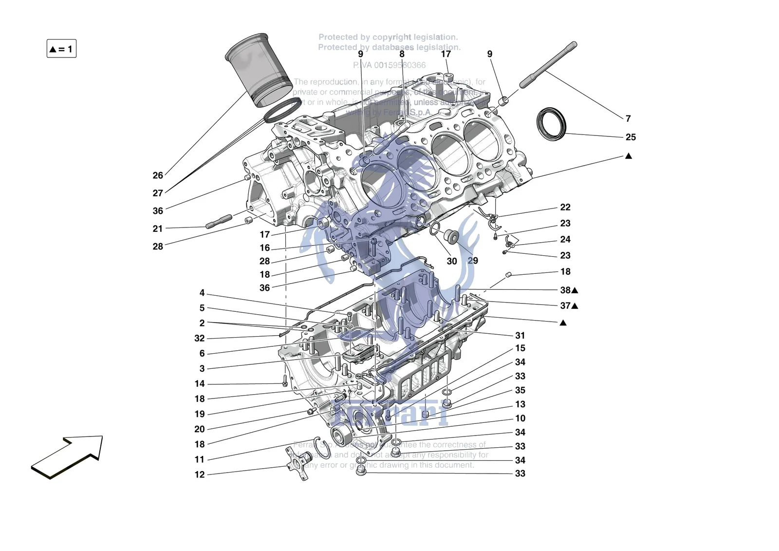 Ferrari 488 Pista [ENGINE] - B.01 - CRANKCASE exploded diagram