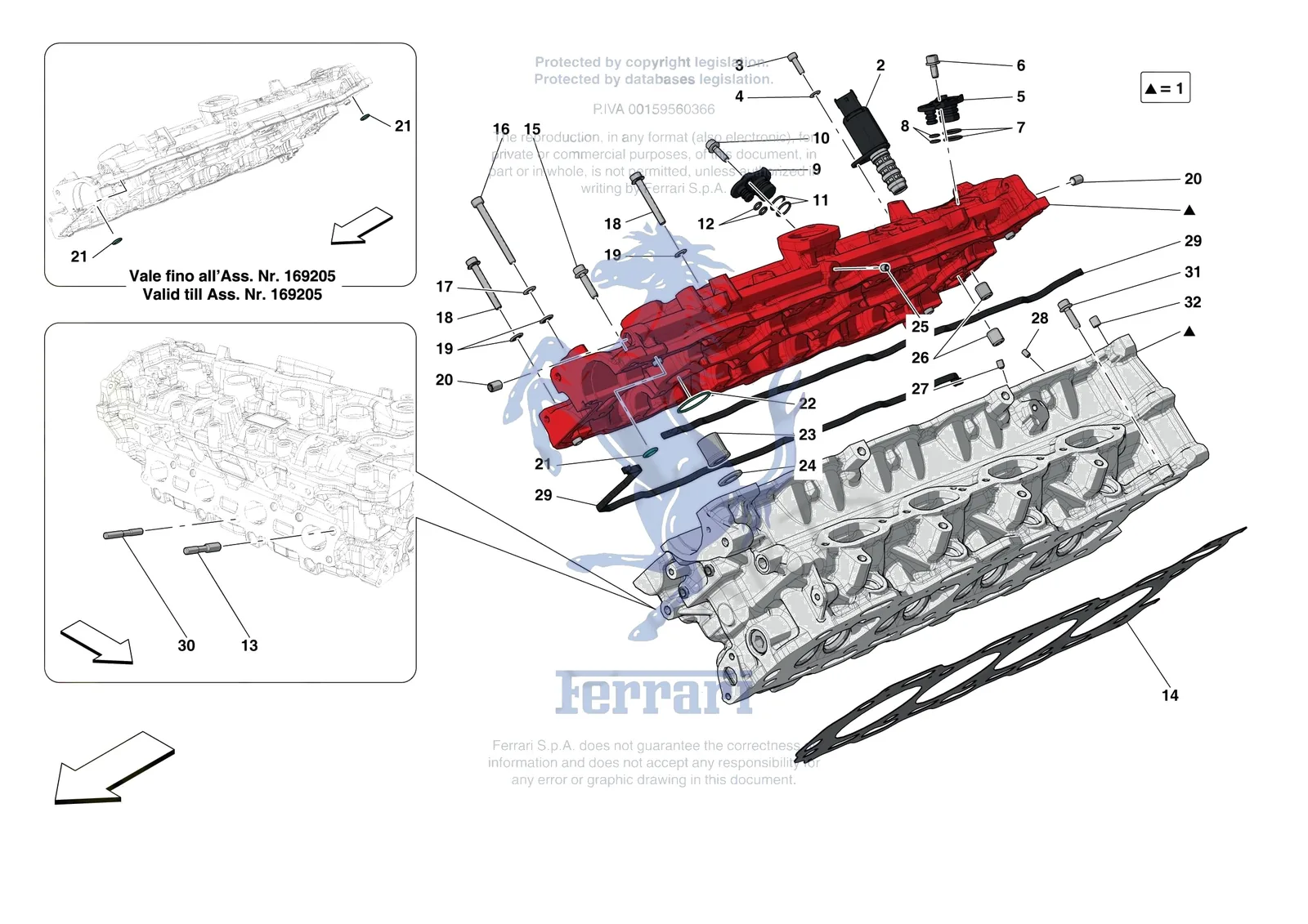 Ferrari 488 Pista [ENGINE] - B.08.01 - CYLINDER HEADS - RH HEAD exploded diagram