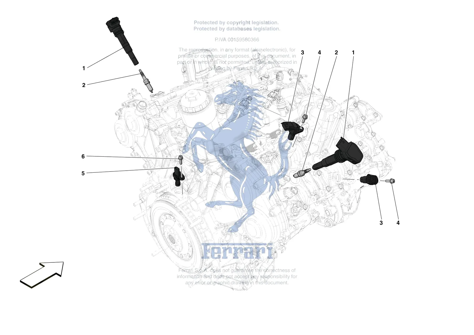 Ferrari 488 Pista [ENGINE] - B.16 - IGNITION COIL SPARK PLUGS AND SENSORS exploded diagram
