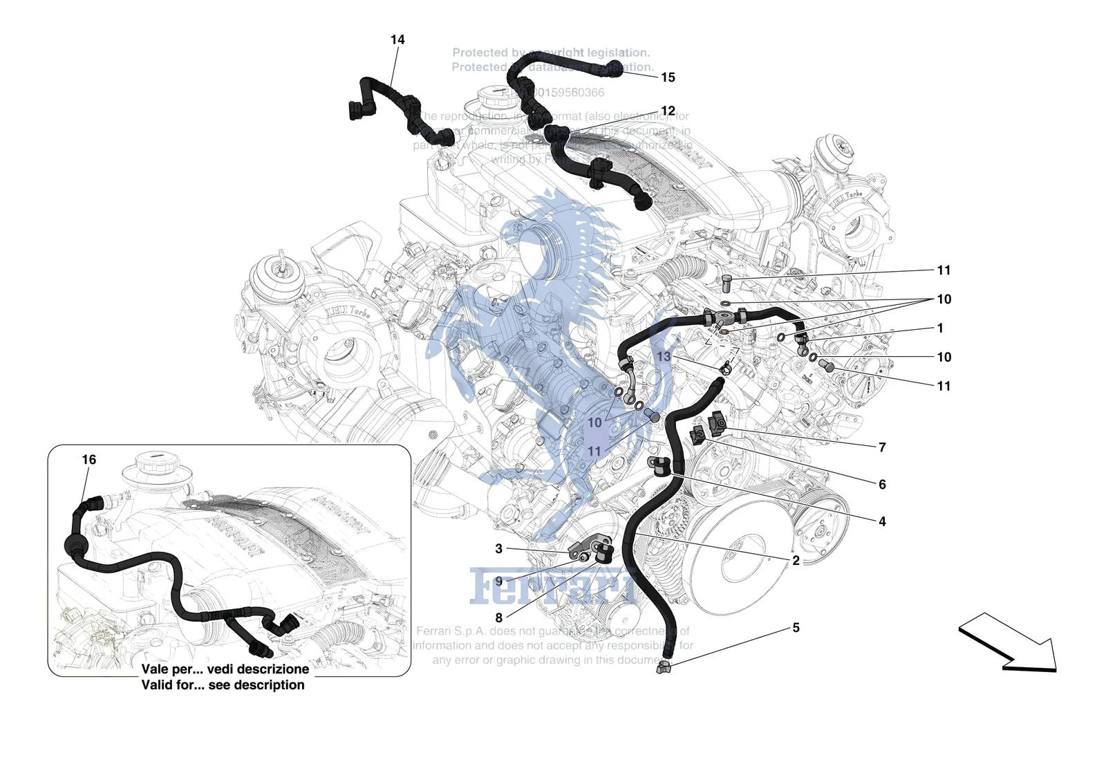 Ferrari 488 Pista [ENGINE] - B.21 - VENTS exploded diagram