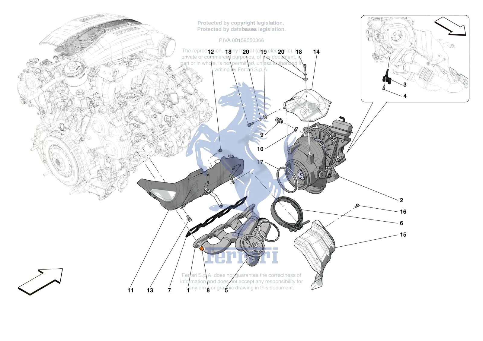 Ferrari 488 Pista [ENGINE] - B.22 - FORCED INDUCTION SYSTEM TURBOCHARGERS AND MOUNTS exploded diagram