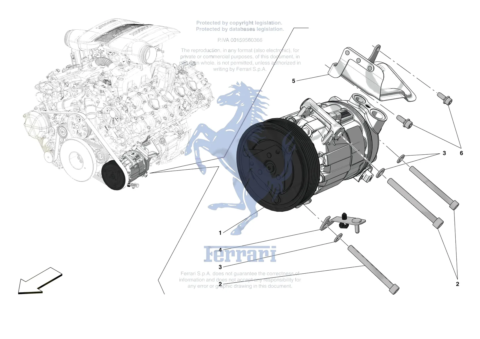 Ferrari 488 Pista [ENGINE] - B.29 - AC COMPRESSOR exploded diagram