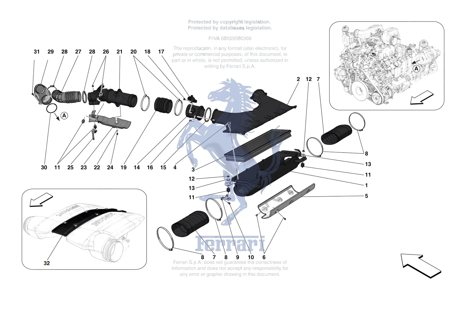 Ferrari 488 Pista [MECHANICAL SYSTEM] - D.04.01 - AIR FILTER AIR INTAKE AND DUCTS exploded diagram