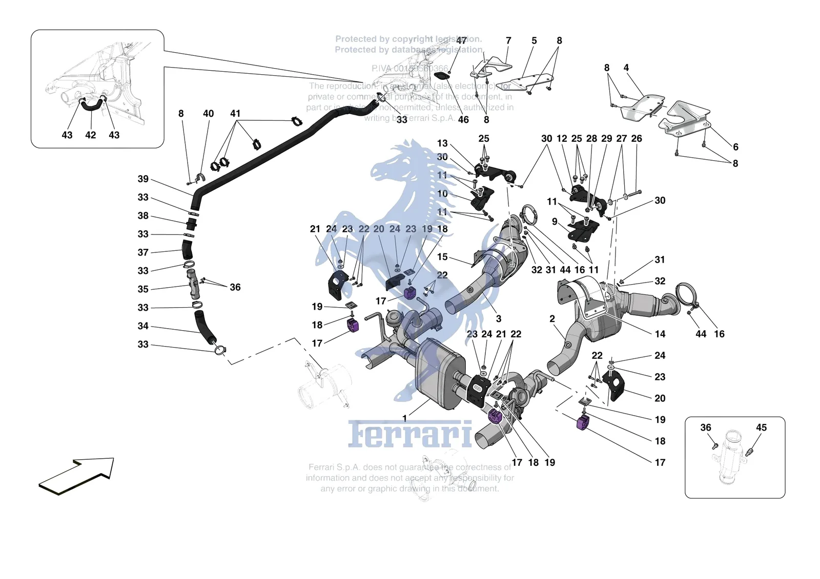 Ferrari 488 Pista [MECHANICAL SYSTEM] - D.08.01 - EXHAUST SYSTEM - FRONT SECTION exploded diagram