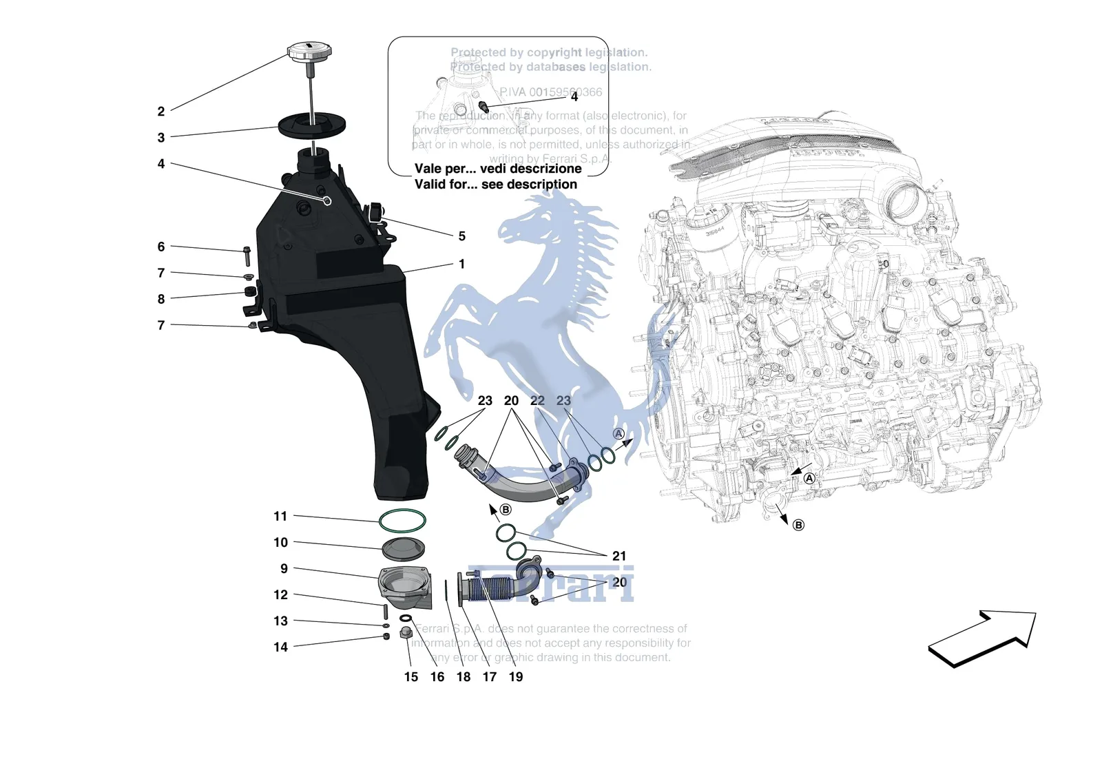 Ferrari 488 Pista [MECHANICAL SYSTEM] - D.09 - ENGINE OIL RADIATOR AND TANK exploded diagram