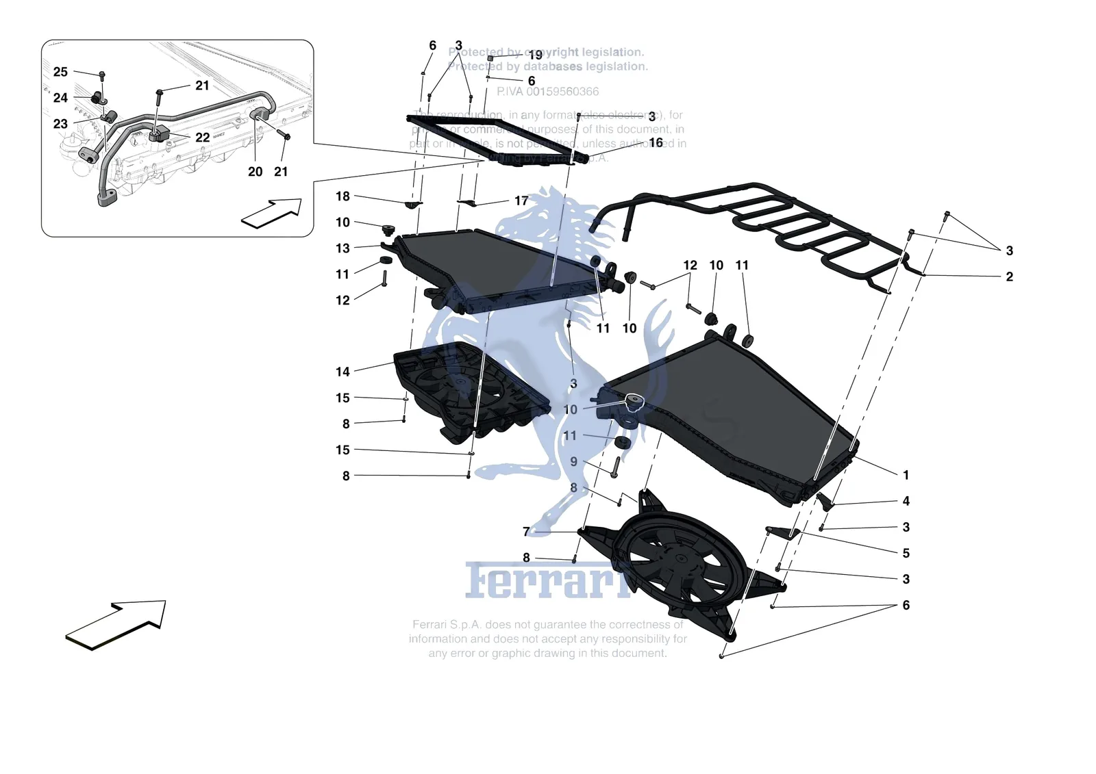Ferrari 488 Pista [MECHANICAL SYSTEM] - D.14 - ENGINE COOLING SYSTEM RADIATORS exploded diagram