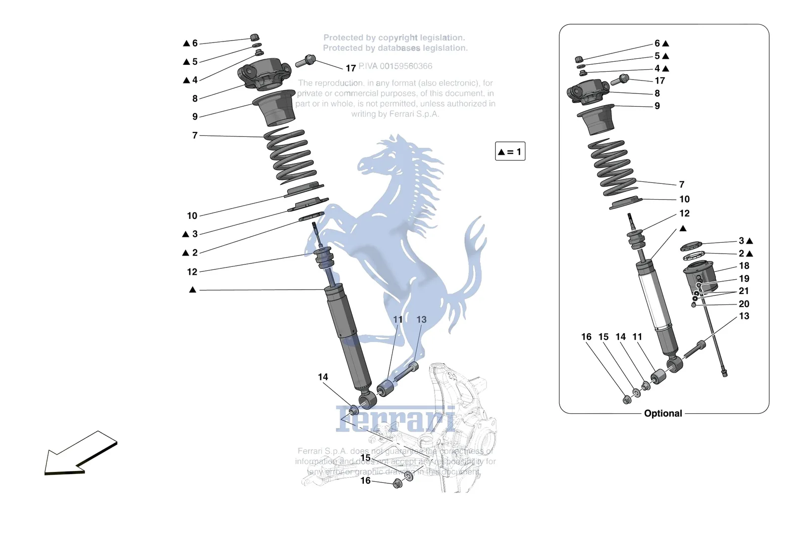 Ferrari 488 Pista [MECHANICAL SYSTEM] - D.25.01 - FRONT SUSPENSION - SHOCK ABSORBERS exploded diagram
