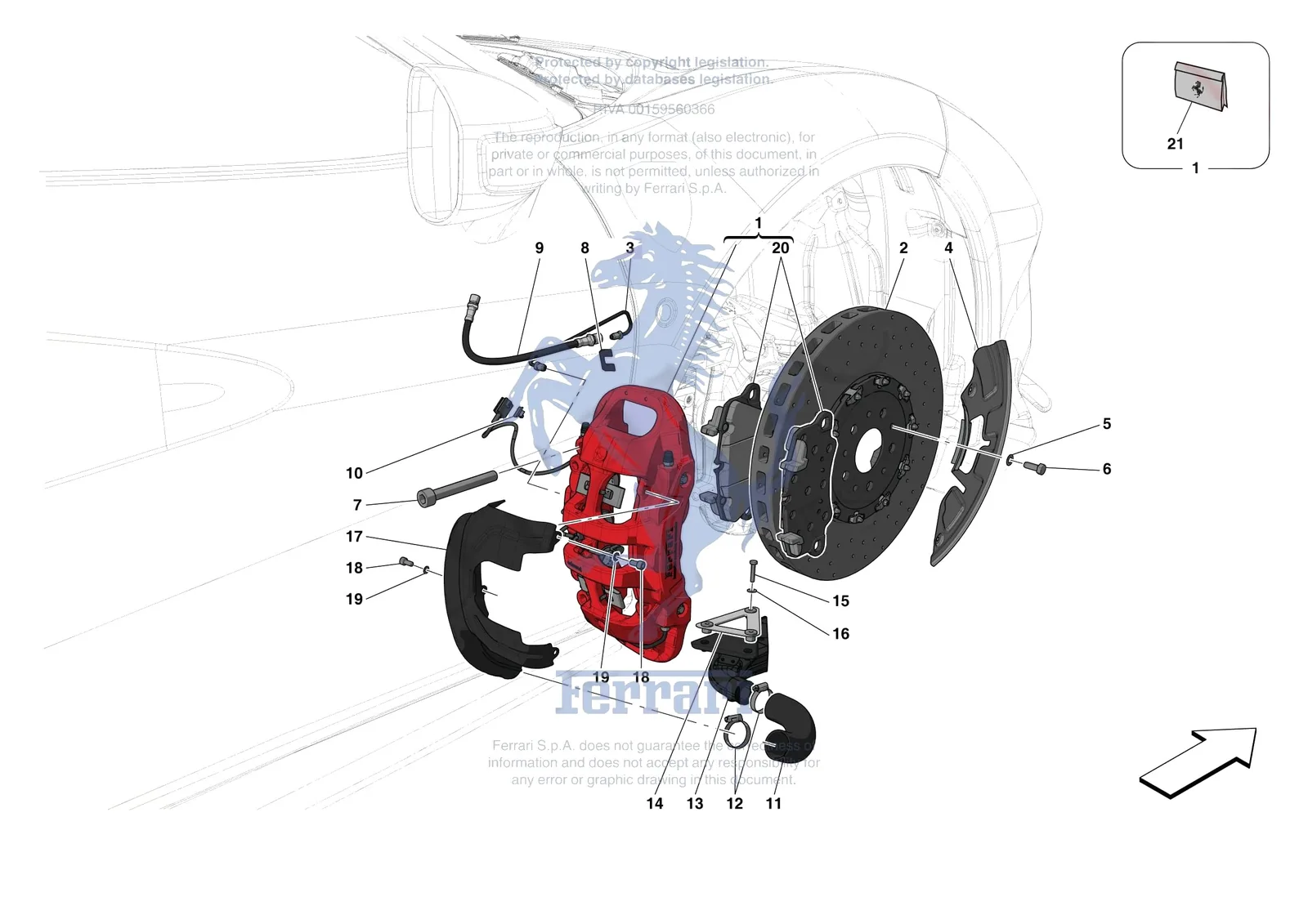 Ferrari 488 Pista [MECHANICAL SYSTEM] - D.25.03 - FRONT SUSPENSION - CALIPERS AND DISCS exploded diagram