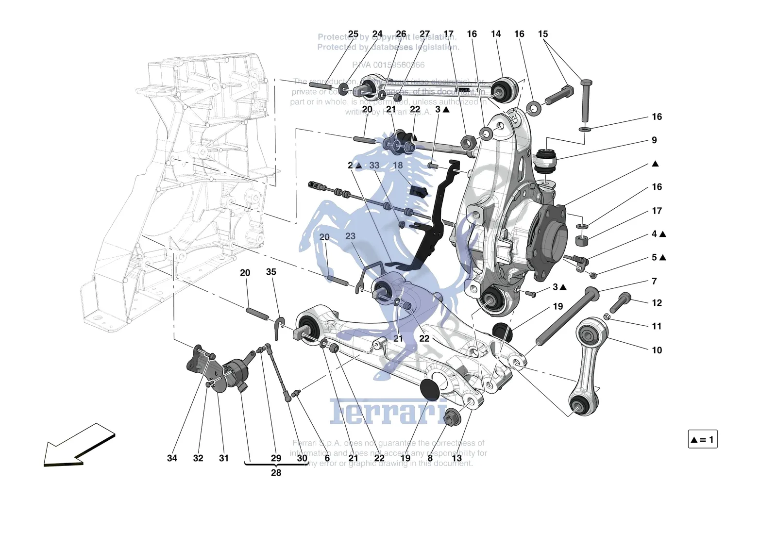 Ferrari 488 Pista [MECHANICAL SYSTEM] - D.27.02 - REAR SUSPENSION - ARMS exploded diagram
