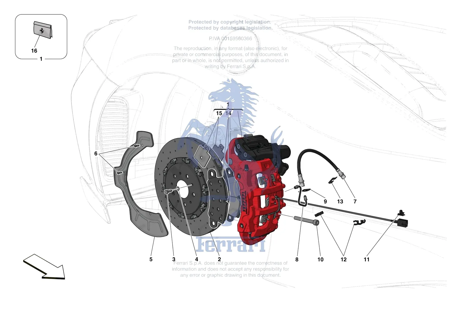 Ferrari 488 Pista [MECHANICAL SYSTEM] - D.27.03 - REAR SUSPENSION - CALIPERS AND DISCS exploded diagram