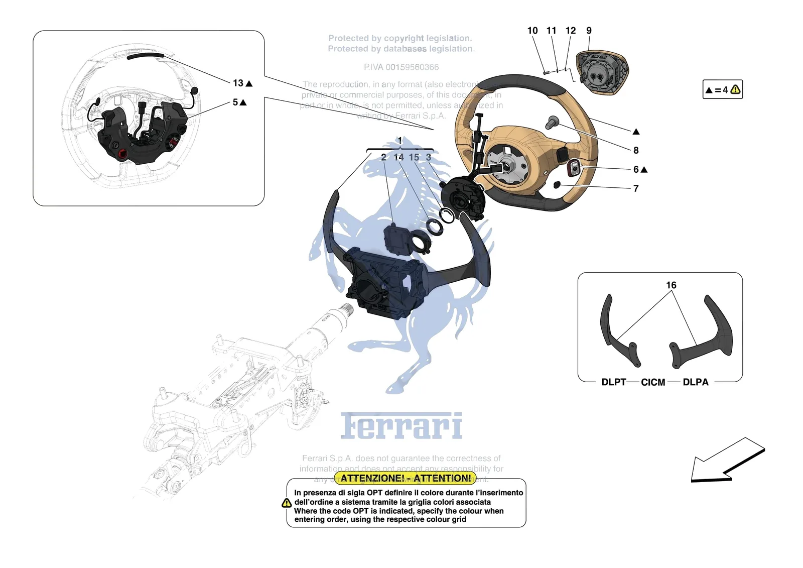 Ferrari 488 Pista [MECHANICAL SYSTEM] - D.30.02 - STEERING WHEEL AND STEERING SYSTEM - STEERING WHEEL AND AIRBAG exploded diagram