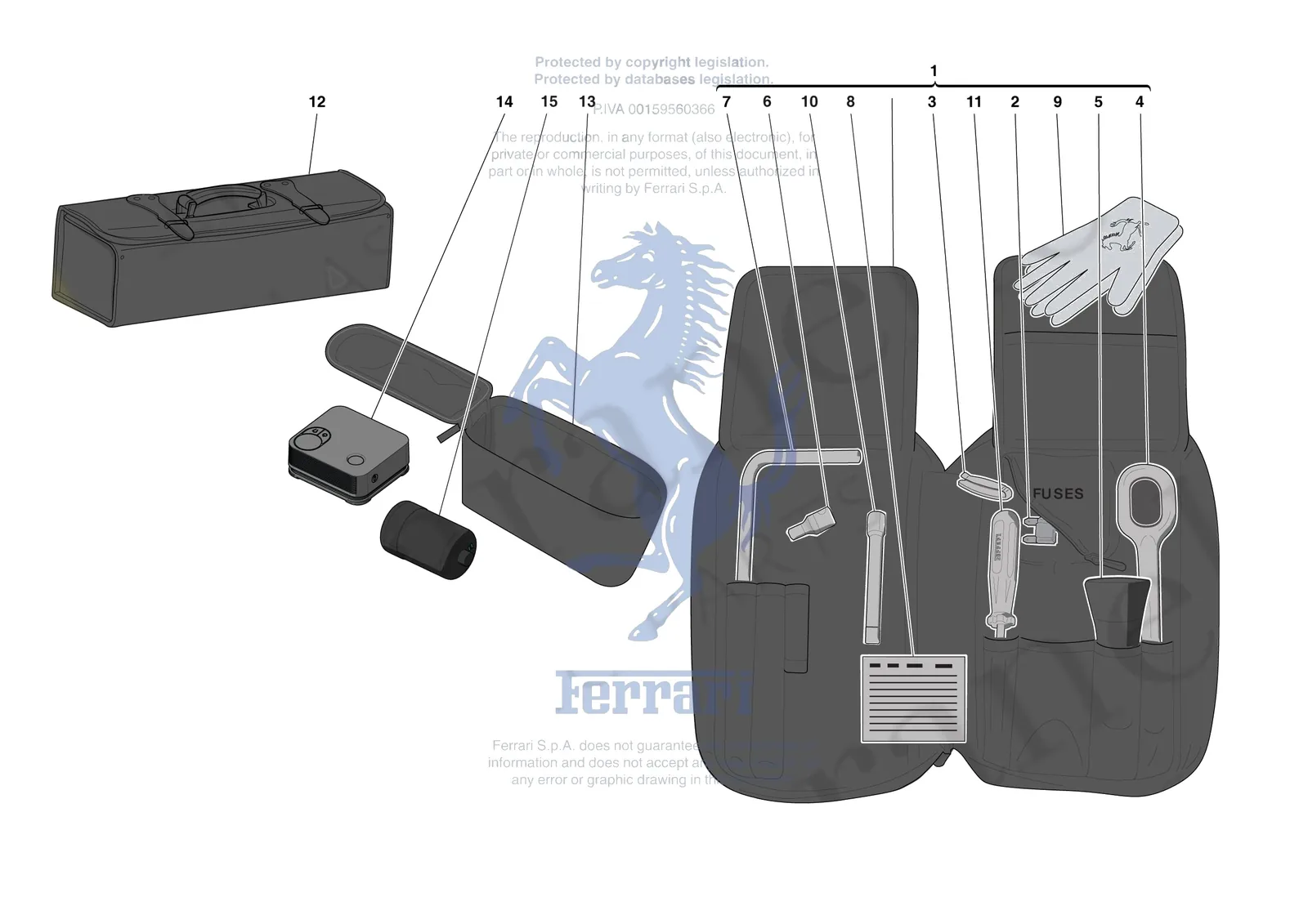 Ferrari 488 Pista [MECHANICAL SYSTEM] - D.38 - TOOLS PROVIDED WITH VEHICLE exploded diagram