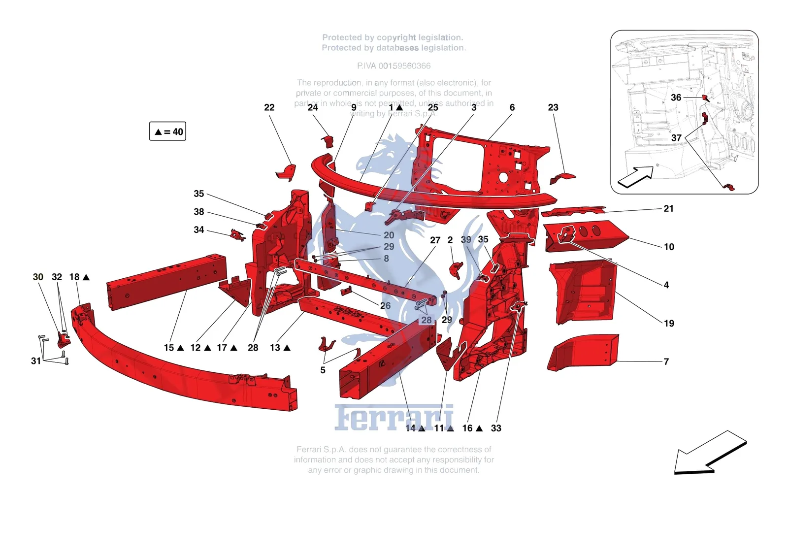 Ferrari 488 Pista [VEHICLE TRIM] - E.01.01 - STRUCTURES AND ELEMENTS FRONT OF VEHICLE exploded diagram