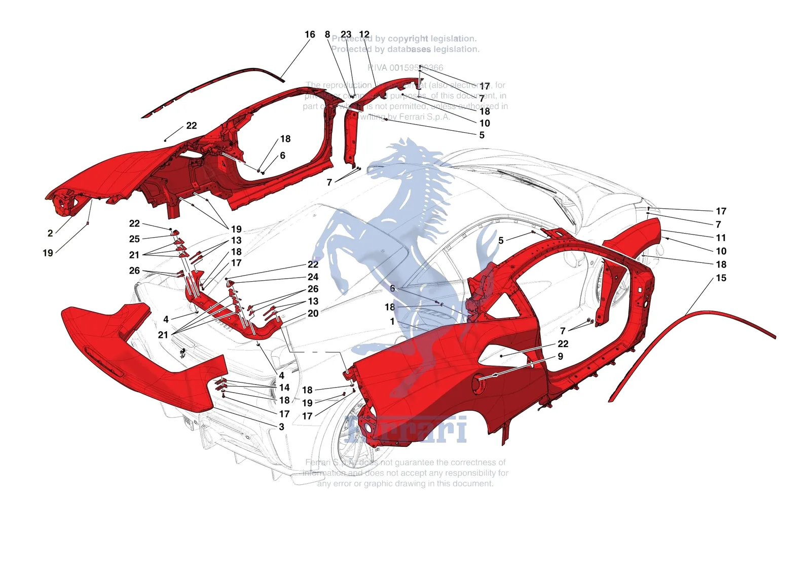 Ferrari 488 Pista [VEHICLE TRIM] - E.02 - LATERAL OUTER BODYSHELL exploded diagram