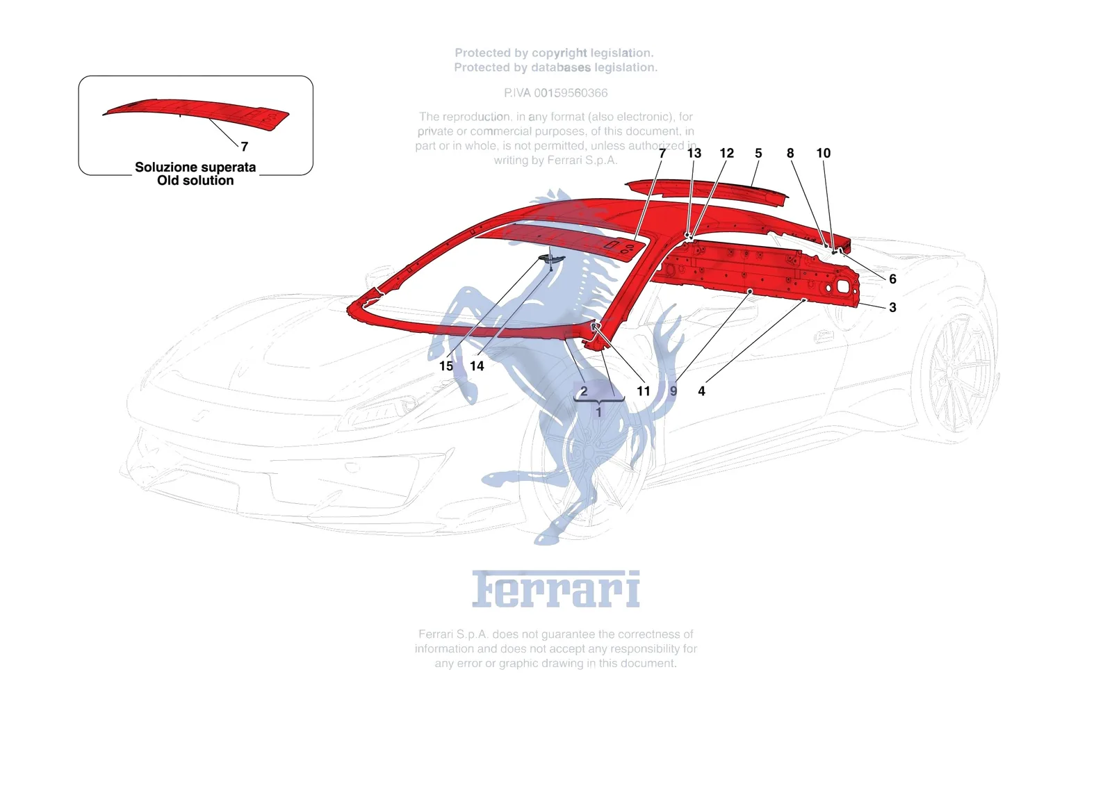 Ferrari 488 Pista [VEHICLE TRIM] - E.03 - ROOF PANEL exploded diagram