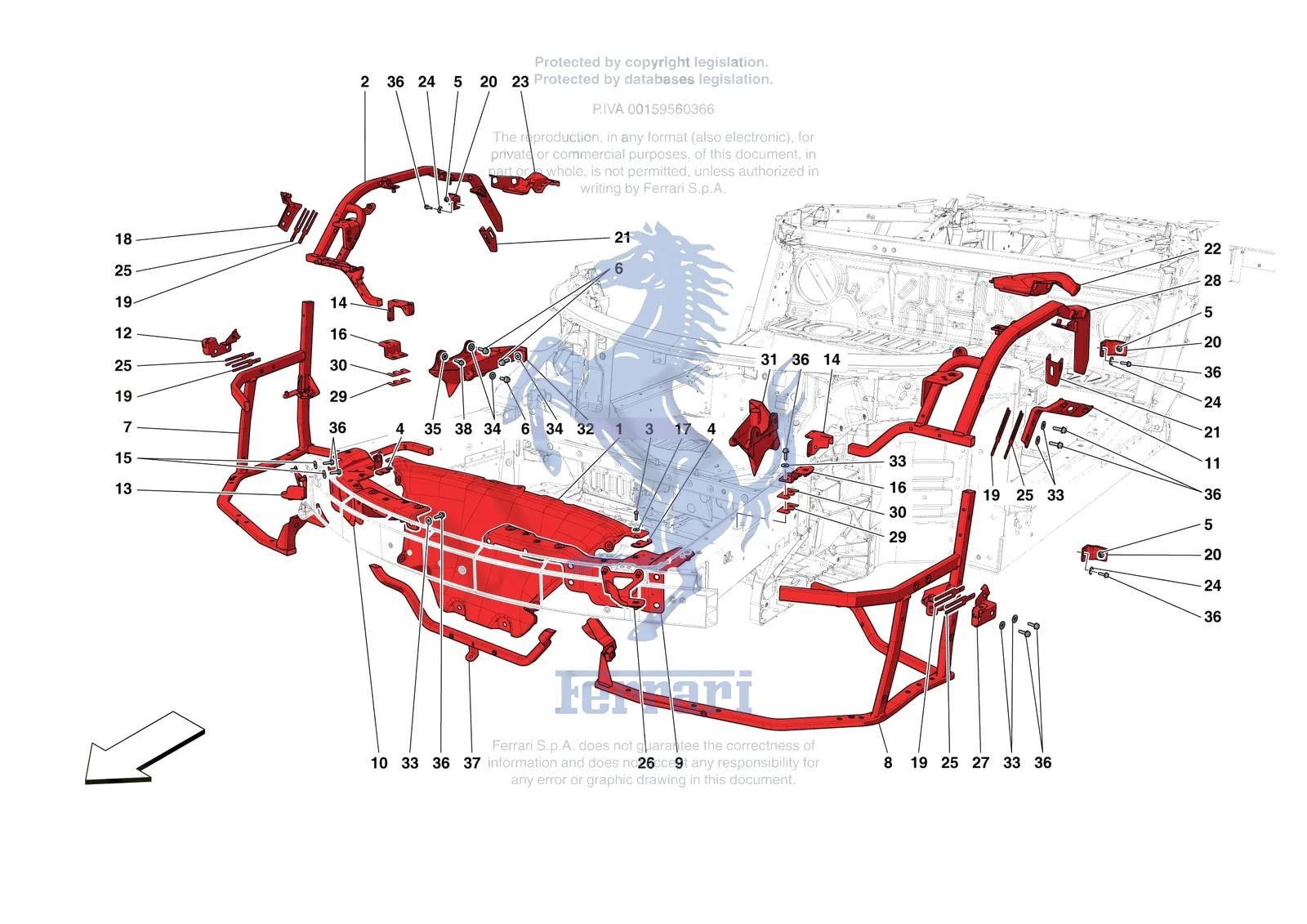 Ferrari 488 Pista [VEHICLE TRIM] - E.05 - FRONT SUBSTRUCTURE exploded diagram