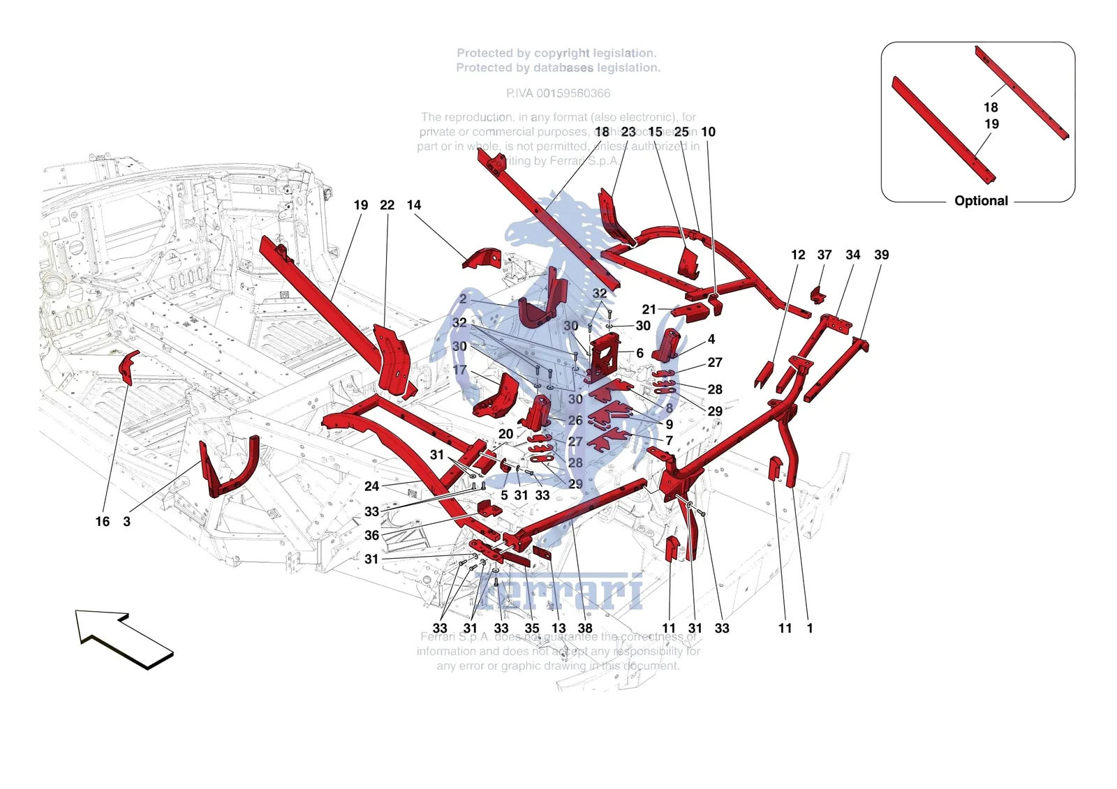 Ferrari 488 Pista [VEHICLE TRIM] - E.07 - REAR SUBSTRUCTURE exploded diagram