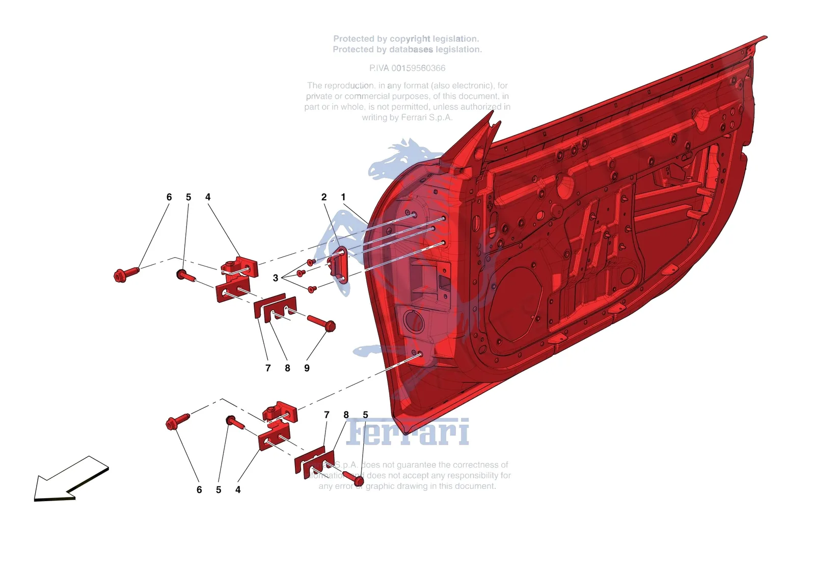 Ferrari 488 Pista [VEHICLE TRIM] - E.08 - FRONT DOOR SUBSTRUCTURE exploded diagram