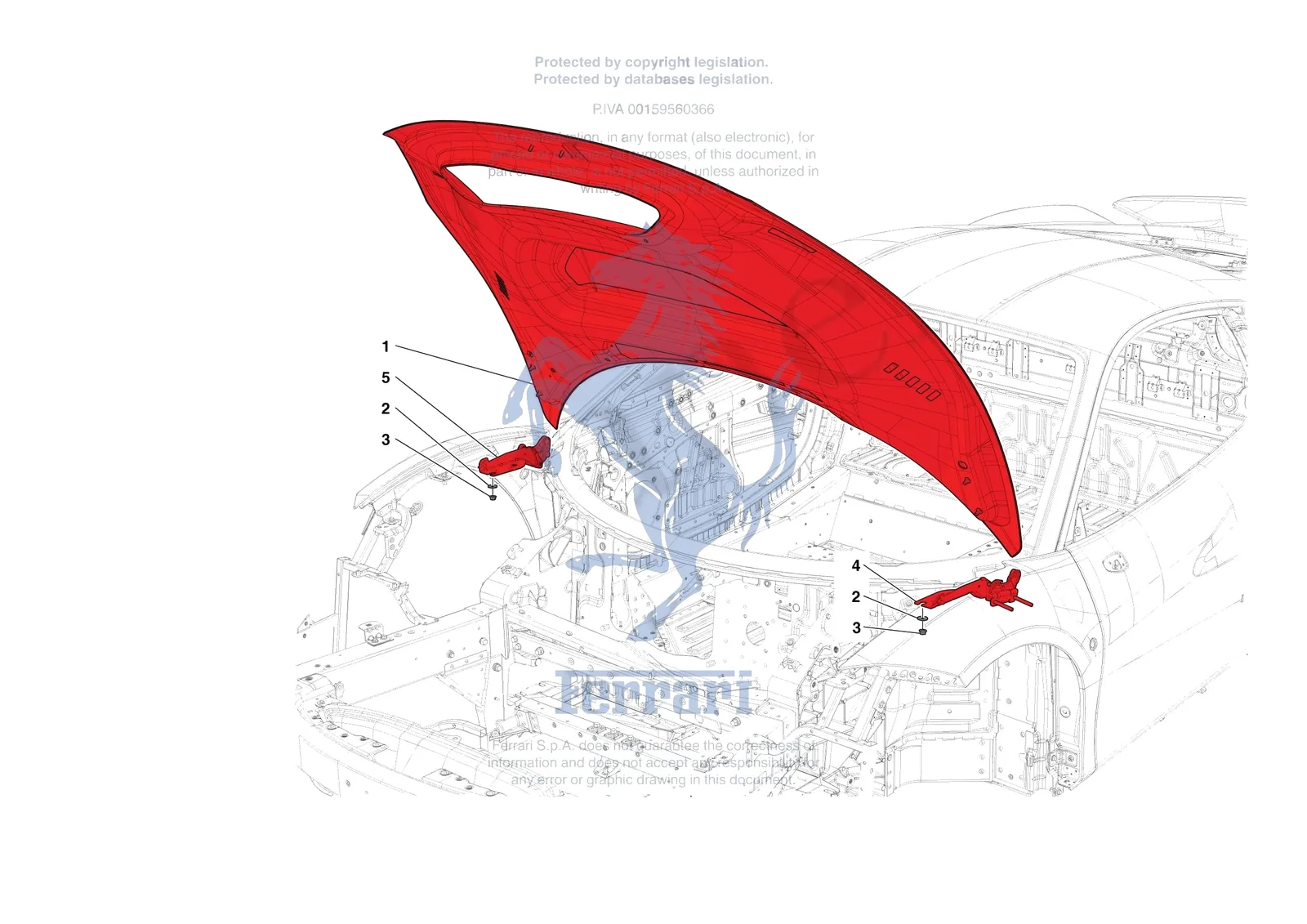 Ferrari 488 Pista [VEHICLE TRIM] - E.09 - FRONT LID SUBSTRUCTURE exploded diagram