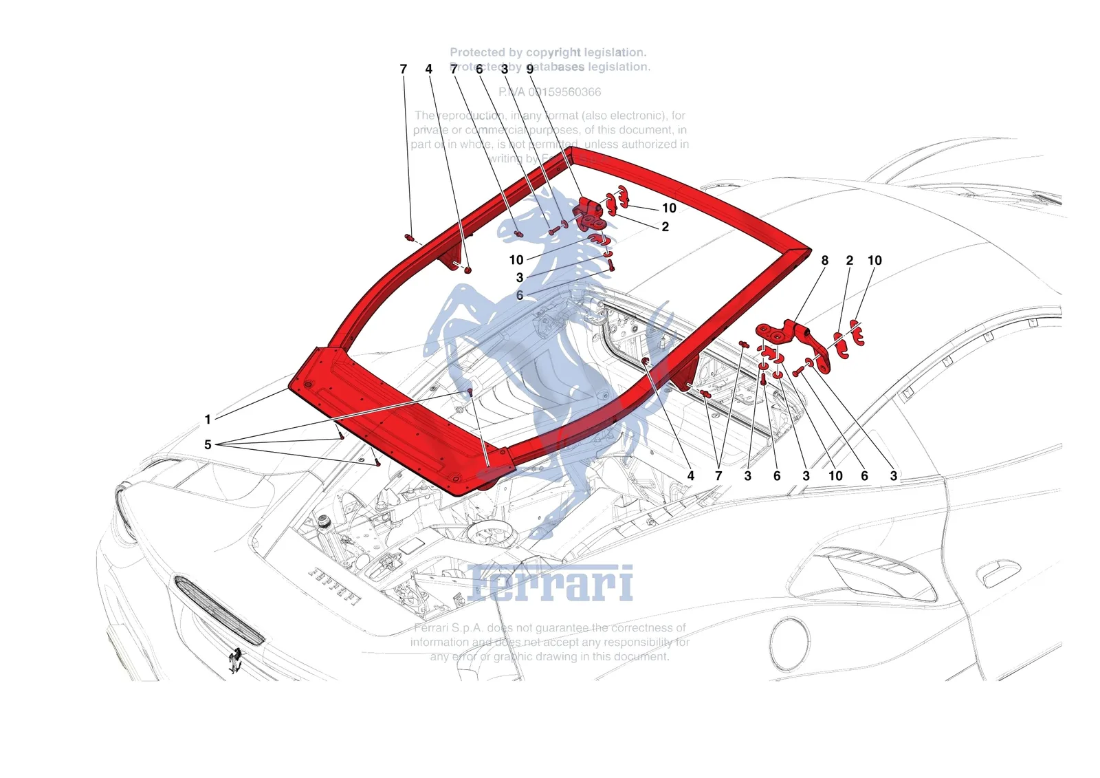 Ferrari 488 Pista [VEHICLE TRIM] - E.10 - REAR LID SUBSTRUCTURE exploded diagram