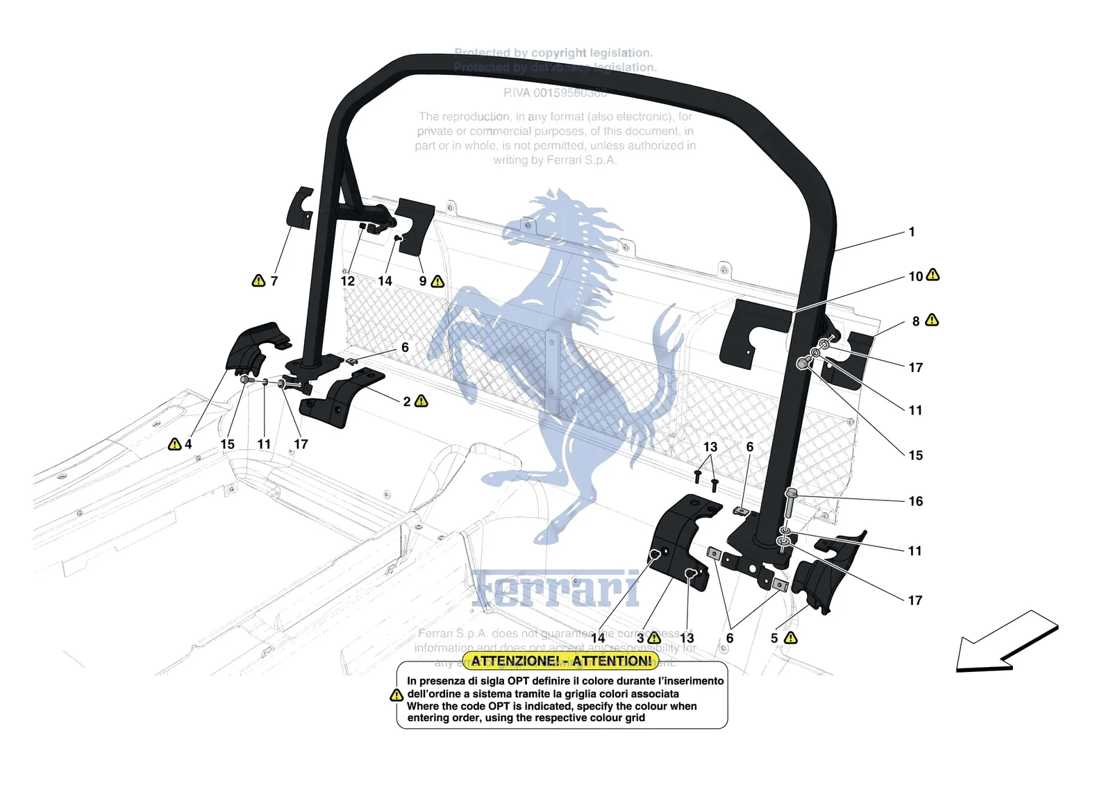 Ferrari 488 Pista [VEHICLE TRIM] - E.12 - ROLLBAR exploded diagram