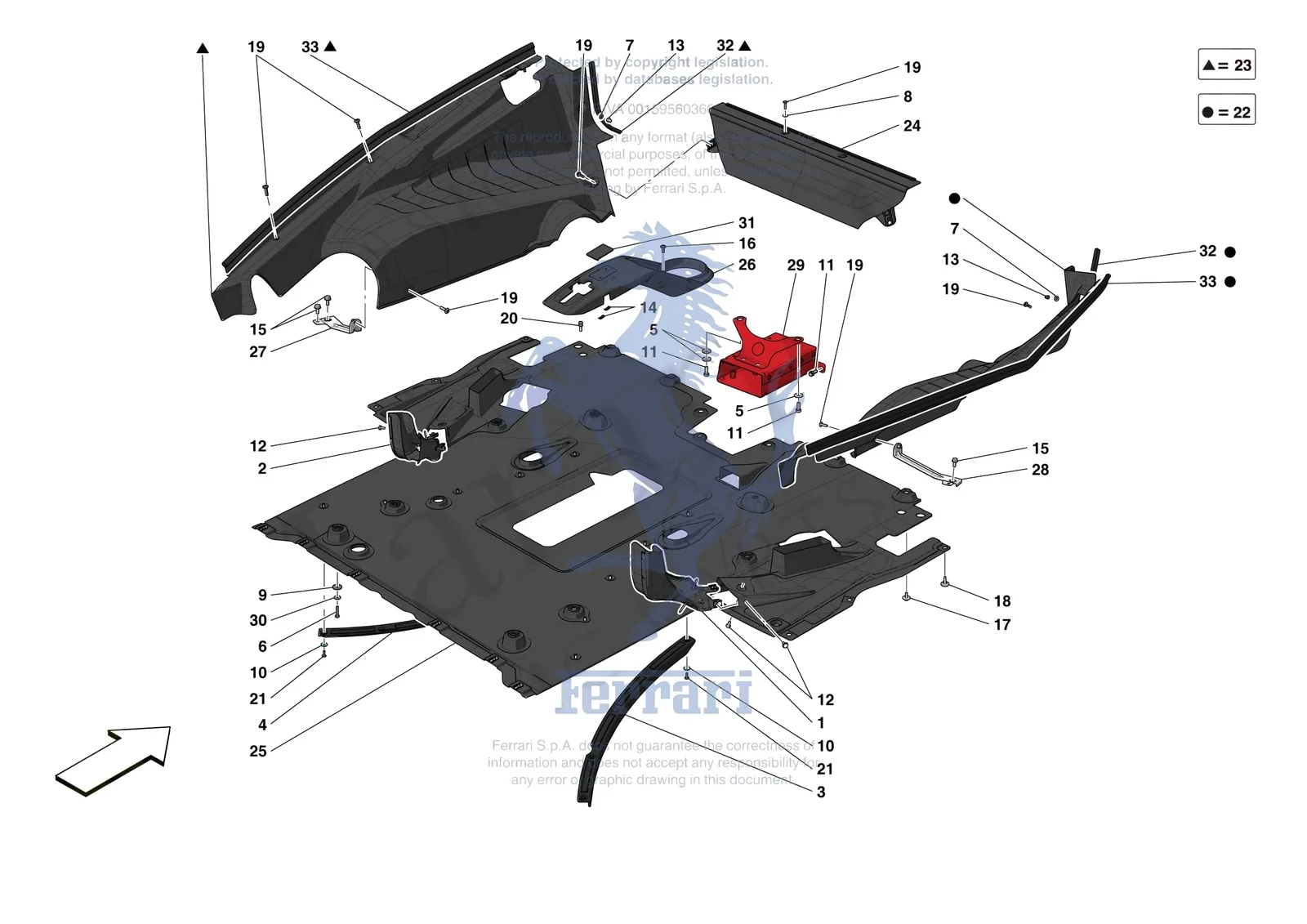Ferrari 488 Pista [VEHICLE TRIM] - E.16 - REAR SHIELDS exploded diagram